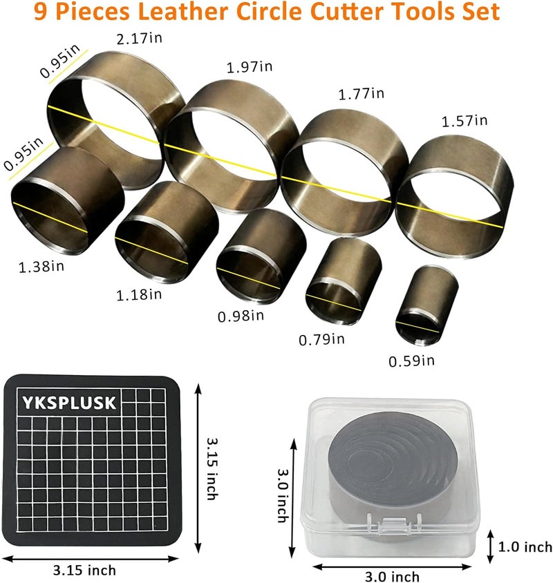 YKSPLUSK Leather Circle Cutter Tool Set, 9 Pieces Circle Punch Tools 15 20 25 30 35 40 45 50 55mm, High Carbon Steel Round Leather Cutting Dies - Leather Hole Punch Tool Kit for DIY Leather Crafts - Image 3